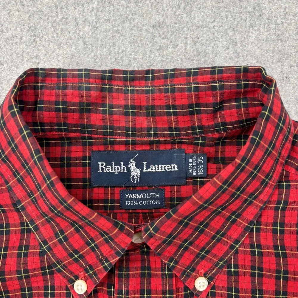 Polo Ralph Lauren Yarmouth Shirt Mens 16.5-35 (Large) Red Plaid Button Down Prep